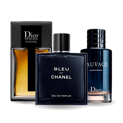 Conjunto de 3 perfumes Sauvage Dior, Bleu de Chanel, Dior Homme Intense 100ml